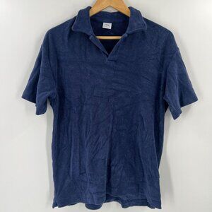 ZARA Men's S Terry‎ Cloth Polo Shirt Blue Towelling Open Collar Resort Cotton